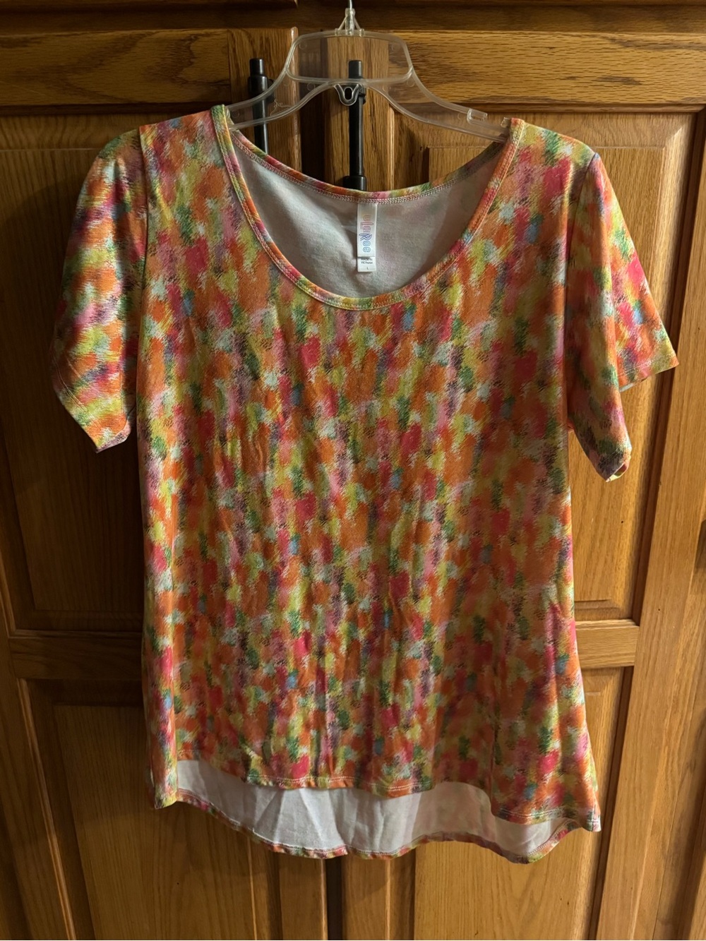 LuLaRoe Short Sleeve Scoop Neck Top - Orange, Pink, Green, Cream